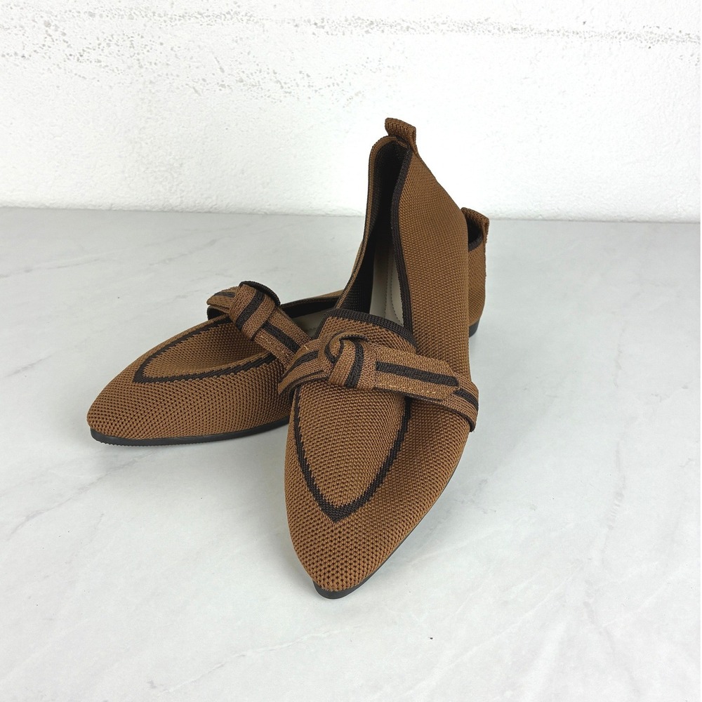 Unbranded Brown Knit Pointed Toe Flats - 41- Knot Detail Boho Casual Preppy